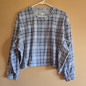 O'Neill Fleece Plaid Long Sleeve Crop Top, S (PTP=21")